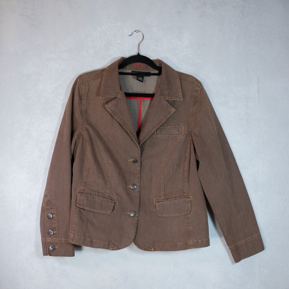 Venezia Womens Denim Blazer Jacket Button Front Coat Causal Retro Brown Size 14/